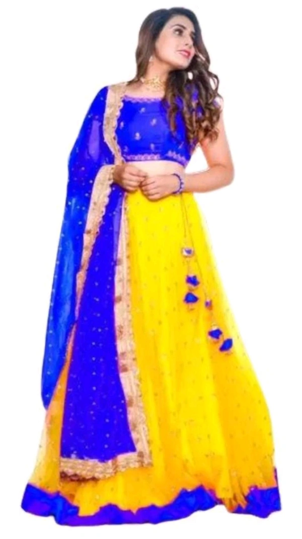 RV CREATION01  ₹348 WCP Embroidered Semi Stitched Lehenga Choli 0852bg M 430 - Yellow Blue, Free