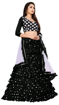 HARESHITHEDESIGNER ₹562 WCP Embroidered Semi Stitched Lehenga Choli gr384j M 807 - Free, Black