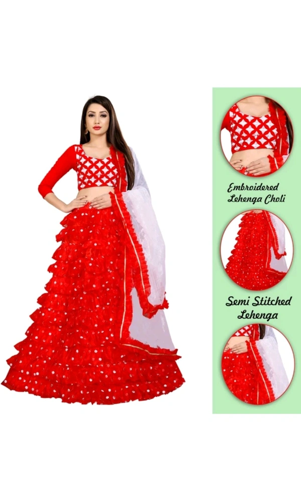 HARESHITHEDESIGNER ₹562 WCP Embroidered Semi Stitched Lehenga Choli gr384j M 807 - Free, Red White