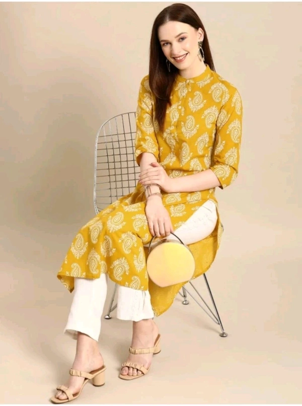 Shivansh Creation  ₹123 WCP Women Block Print Cotton Rayon Straight Kurta 1qhj9e M 270 - Yellow, 3XL