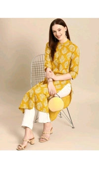 Shivansh Creation  ₹123 WCP Women Block Print Cotton Rayon Straight Kurta 1qhj9e M 270 - Yellow, 3XL