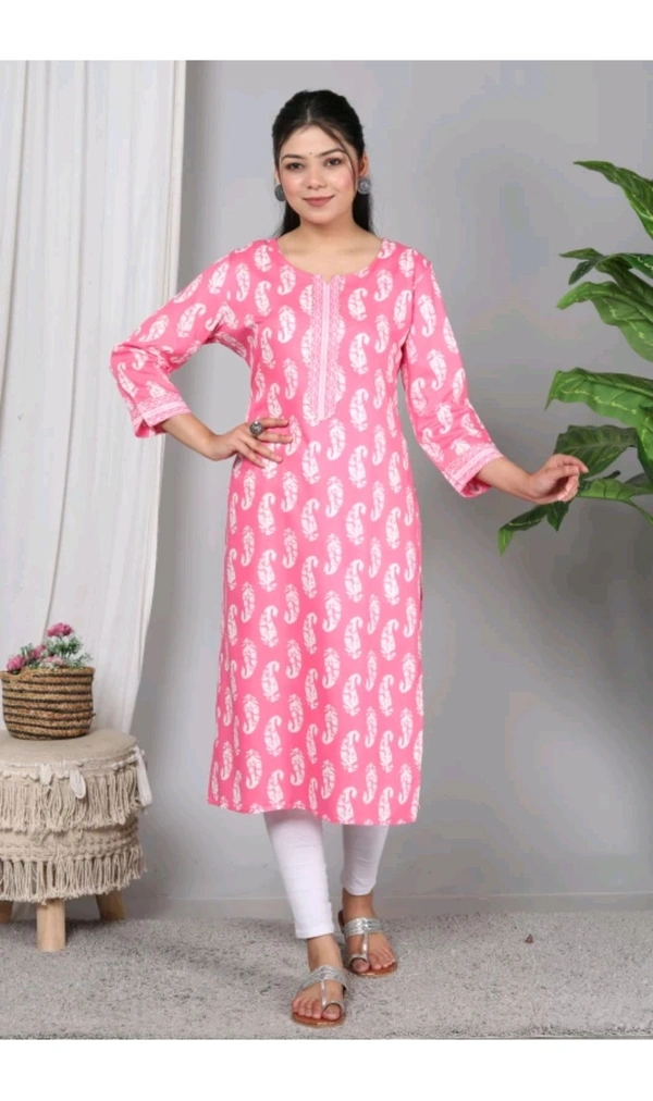 Shivansh Creation  ₹123 WCP Women Block Print Cotton Rayon Straight Kurta 1qhj9e M 270 - Pink, M