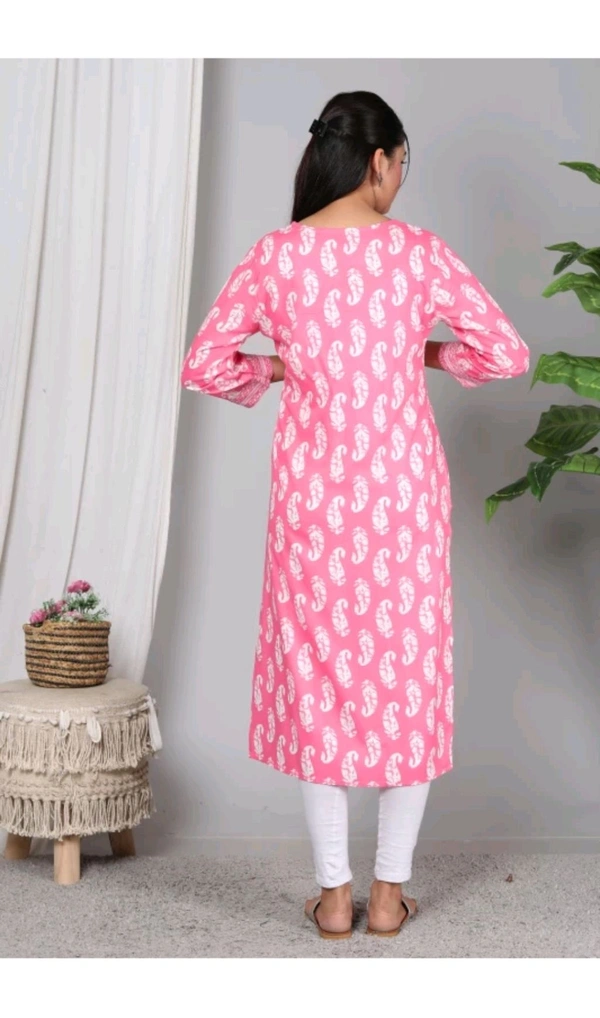 Shivansh Creation  ₹123 WCP Women Block Print Cotton Rayon Straight Kurta 1qhj9e M 270 - Pink, M