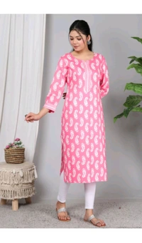 Shivansh Creation  ₹123 WCP Women Block Print Cotton Rayon Straight Kurta 1qhj9e M 270 - Pink, M