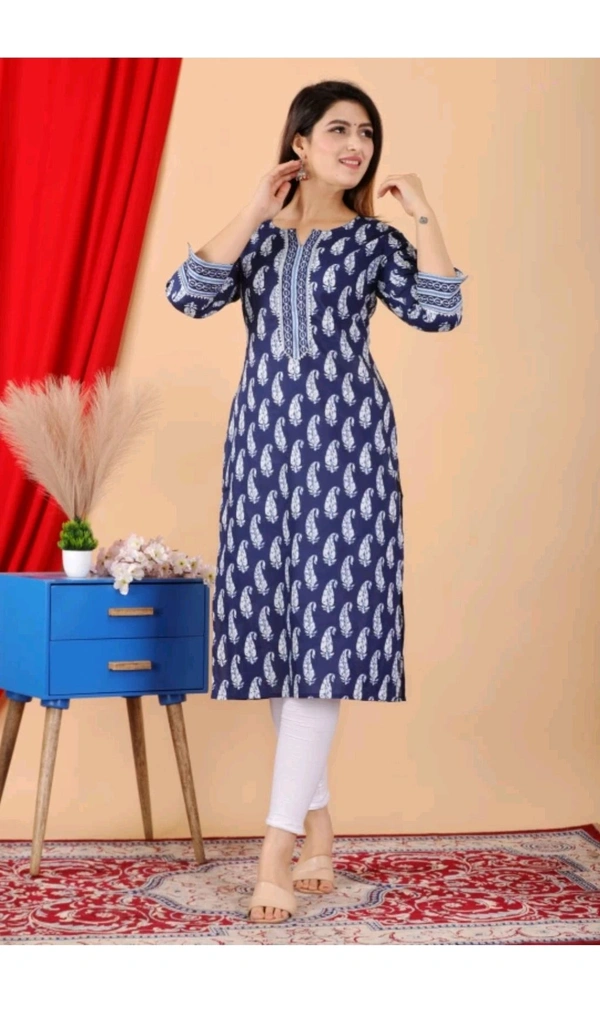 Shivansh Creation  ₹123 WCP Women Block Print Cotton Rayon Straight Kurta 1qhj9e M 270 - Navy Blue, S