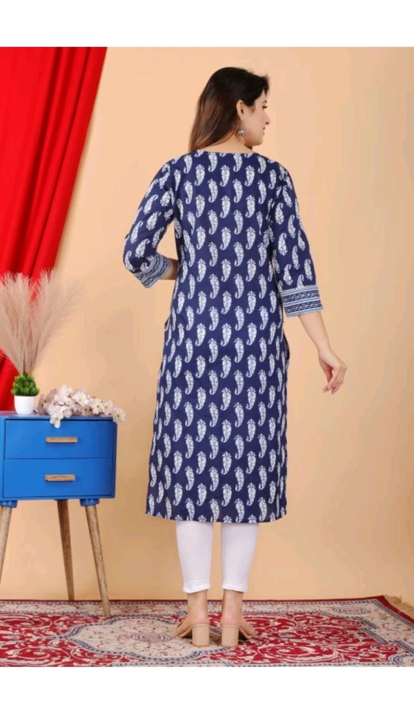 Shivansh Creation  ₹123 WCP Women Block Print Cotton Rayon Straight Kurta 1qhj9e M 270 - Navy Blue, S