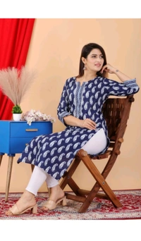 Shivansh Creation  ₹123 WCP Women Block Print Cotton Rayon Straight Kurta 1qhj9e M 270 - Navy Blue, S