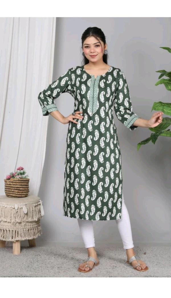 Shivansh Creation  ₹123 WCP Women Block Print Cotton Rayon Straight Kurta 1qhj9e M 270 - Green, XXL