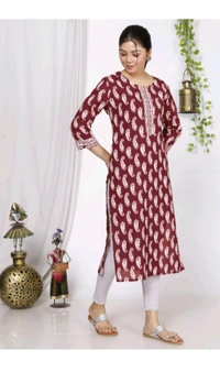 Shivansh Creation  ₹123 WCP Women Block Print Cotton Rayon Straight Kurta 1qhj9e M 270 - Meroon, L