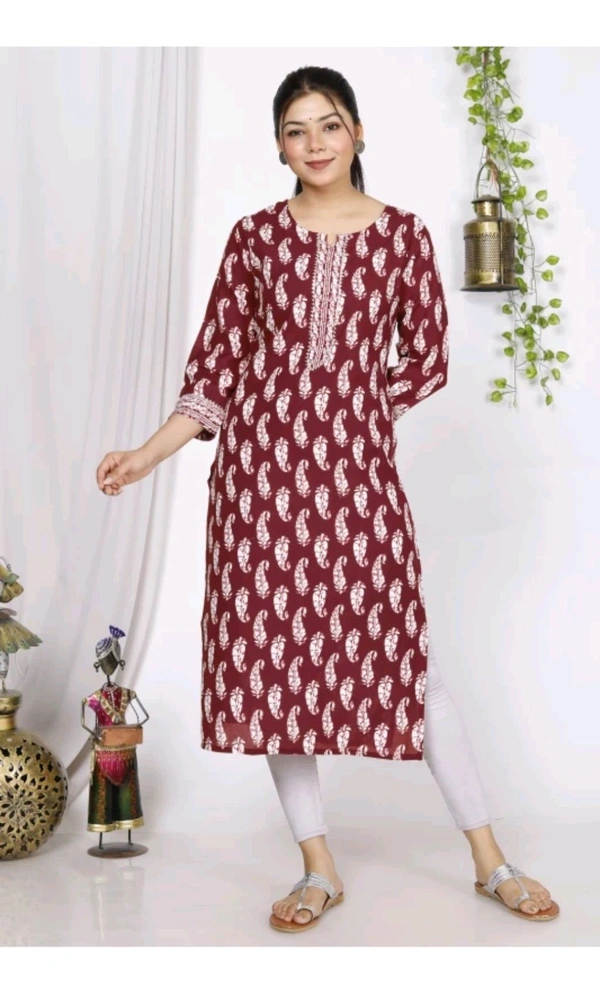 Shivansh Creation  ₹123 WCP Women Block Print Cotton Rayon Straight Kurta 1qhj9e M 270 - Meroon, XL