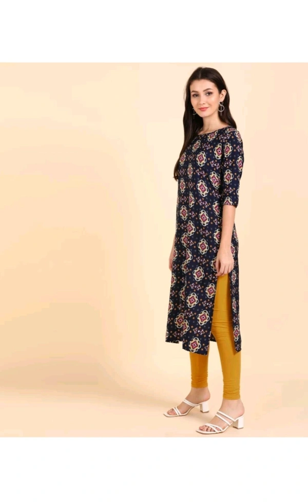 Ethnic 4 You  ₹221 WCP Women Printed Crepe Straight Kurta 4ze2d7 M 183 - S, Navy Blue - Orange