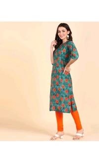 Ethnic 4 You  ₹221 WCP Women Printed Crepe Straight Kurta 4ze2d7 M 183 - M, Blue Orange
