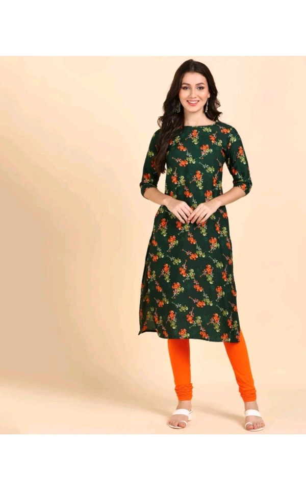 Ethnic 4 You  ₹221 WCP Women Printed Crepe Straight Kurta 4ze2d7 M 183 - M, Green Orange