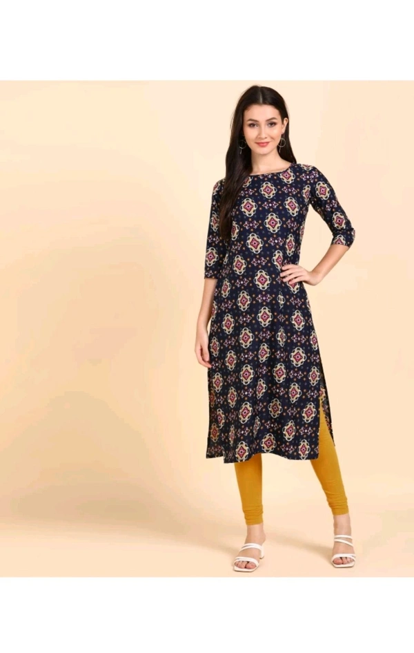 Ethnic 4 You  ₹221 WCP Women Printed Crepe Straight Kurta 4ze2d7 M 183 - M, Navy Blue - Orange