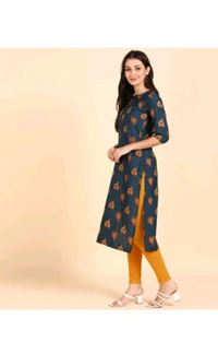 Ethnic 4 You  ₹221 WCP Women Printed Crepe Straight Kurta 4ze2d7 M 183 - XXL, Blue Orange