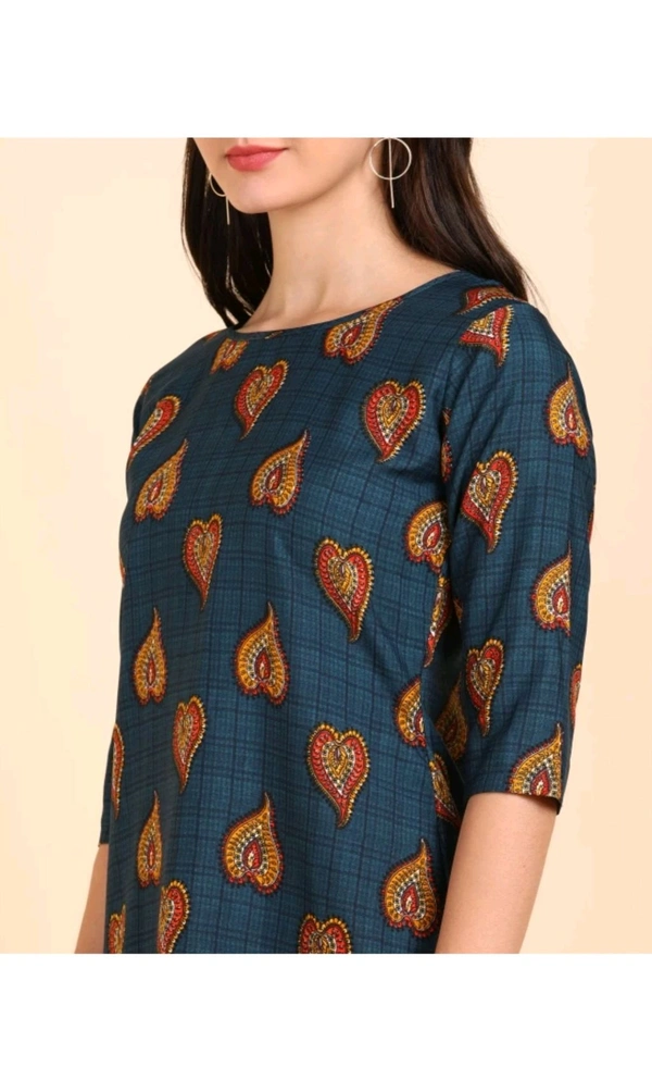 Ethnic 4 You  ₹221 WCP Women Printed Crepe Straight Kurta 4ze2d7 M 183 - XXL, Blue Orange