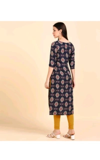 Ethnic 4 You  ₹221 WCP Women Printed Crepe Straight Kurta 4ze2d7 M 183 - XXL, Navy Blue - Orange