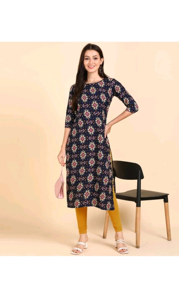 Ethnic 4 You  ₹221 WCP Women Printed Crepe Straight Kurta 4ze2d7 M 183 - XXL, Navy Blue - Orange