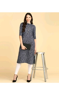 New Ethnic 4 You  ₹233 WCP Women Printed Crepe Straight Kurta hvemja M 207 - Navy Blue, M