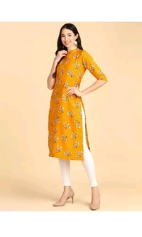 New Ethnic 4 You  ₹233 WCP Women Printed Crepe Straight Kurta hvemja M 207 - Yellow, S