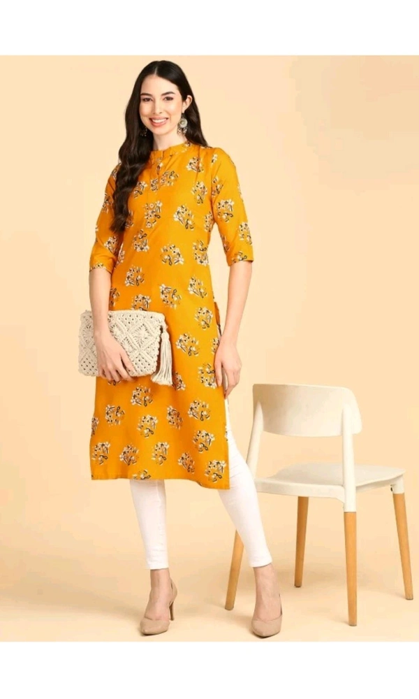 New Ethnic 4 You  ₹233 WCP Women Printed Crepe Straight Kurta hvemja M 207 - Yellow, M