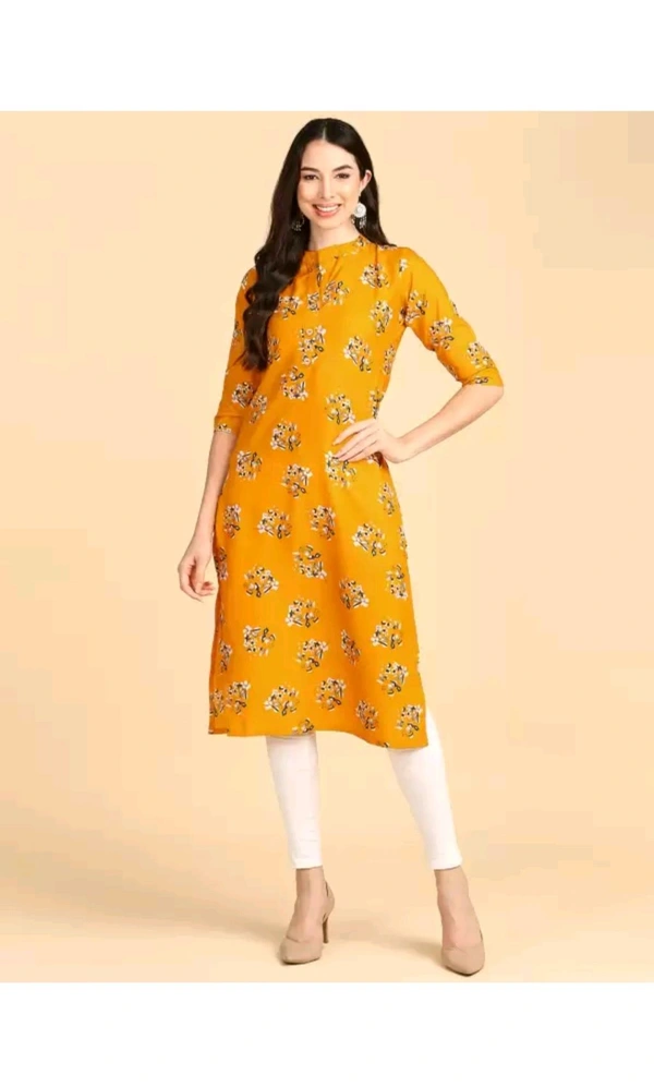 New Ethnic 4 You  ₹233 WCP Women Printed Crepe Straight Kurta hvemja M 207 - Yellow, L