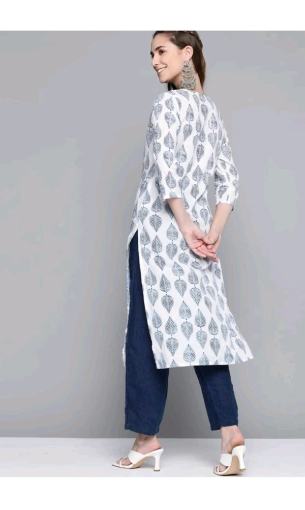 PF FASHION  ₹331 WCP Women Printed Pure Cotton Straight Kurta yge44q M 255 - White, S