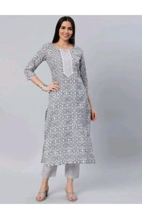 PF FASHION  ₹331 WCP Women Printed Pure Cotton Straight Kurta yge44q M 255 - Grey, S