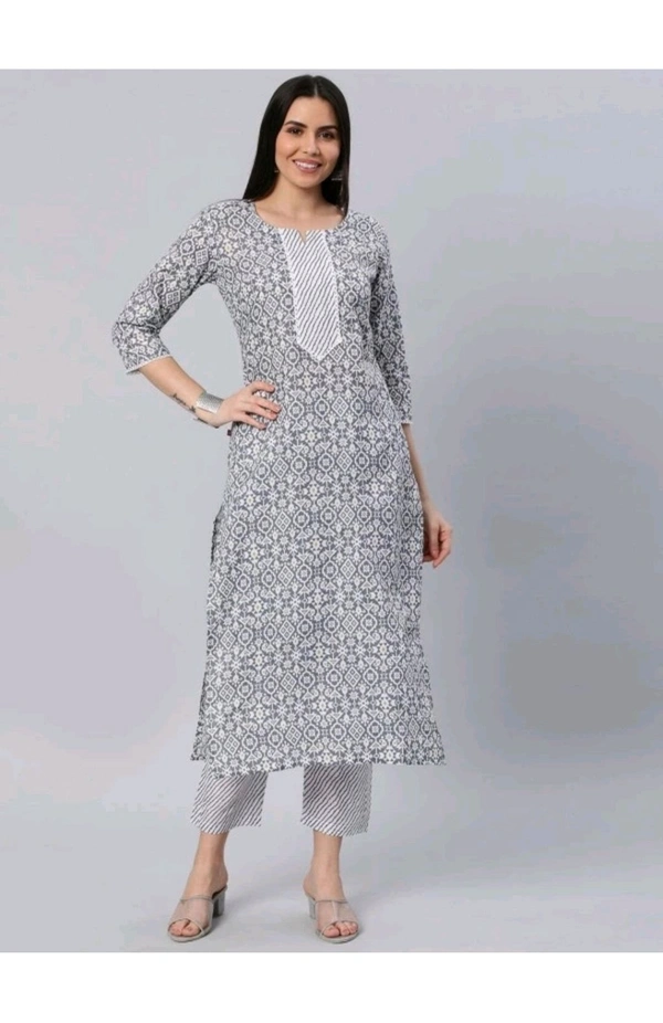 PF FASHION  ₹331 WCP Women Printed Pure Cotton Straight Kurta yge44q M 255 - Grey, S