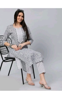 PF FASHION  ₹331 WCP Women Printed Pure Cotton Straight Kurta yge44q M 255 - Grey, S