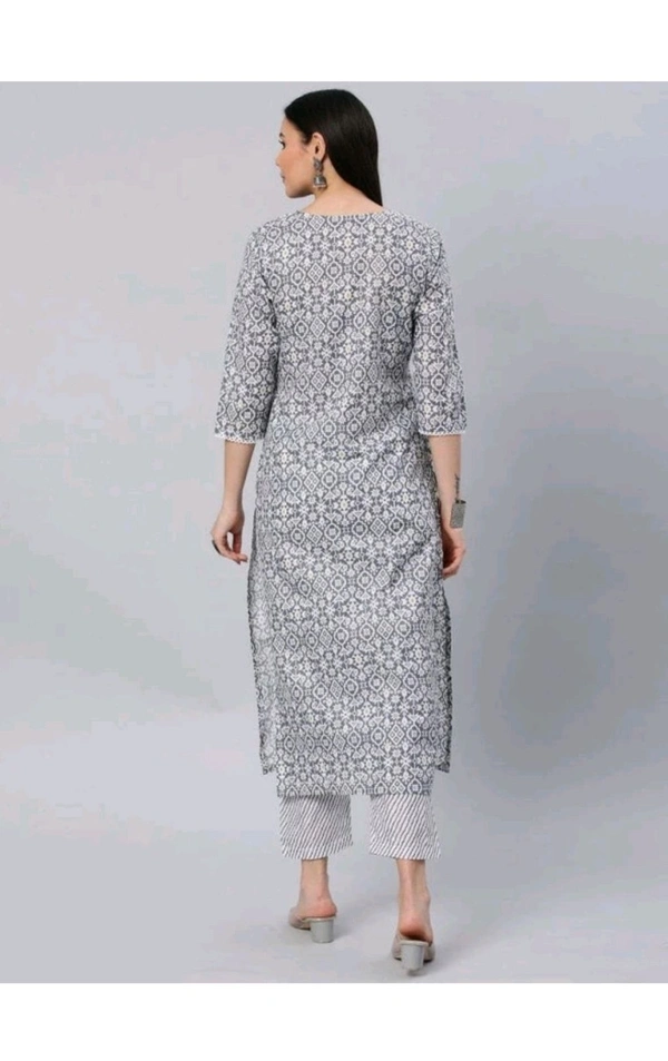 PF FASHION  ₹331 WCP Women Printed Pure Cotton Straight Kurta yge44q M 255 - Grey, S