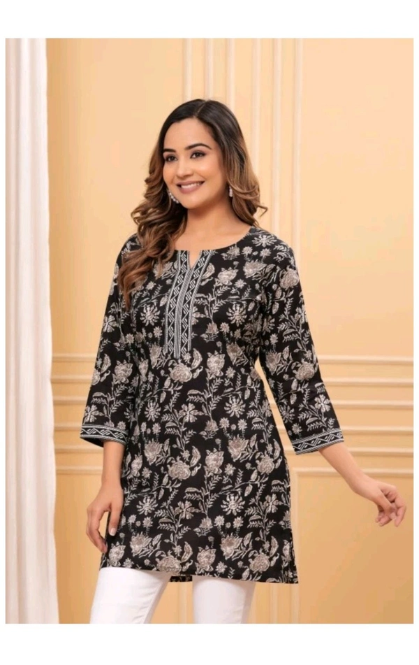 PF FASHION  ₹331 WCP Women Printed Pure Cotton Straight Kurta yge44q M 255 - Black, M