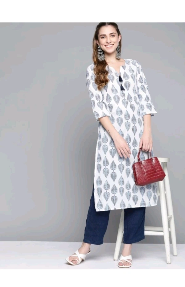 PF FASHION  ₹331 WCP Women Printed Pure Cotton Straight Kurta yge44q M 255 - White, M