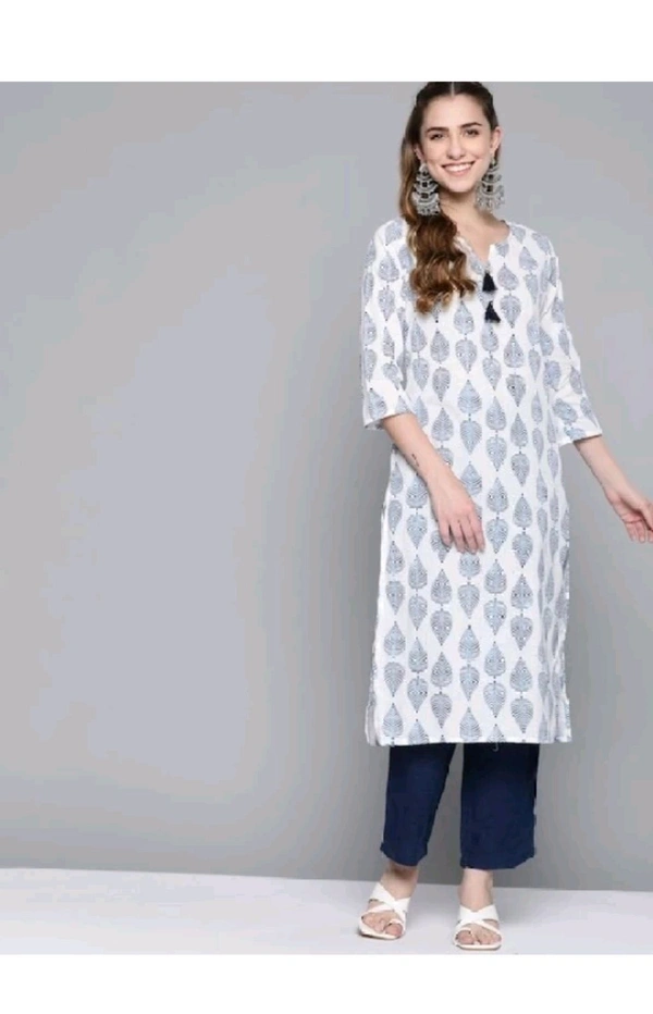 PF FASHION  ₹331 WCP Women Printed Pure Cotton Straight Kurta yge44q M 255 - White, M