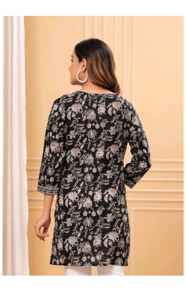 PF FASHION  ₹331 WCP Women Printed Pure Cotton Straight Kurta yge44q M 255 - Black, L