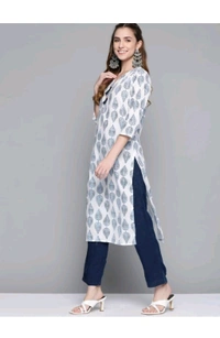PF FASHION  ₹331 WCP Women Printed Pure Cotton Straight Kurta yge44q M 255 - White, L