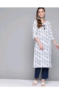 PF FASHION  ₹331 WCP Women Printed Pure Cotton Straight Kurta yge44q M 255 - White, L