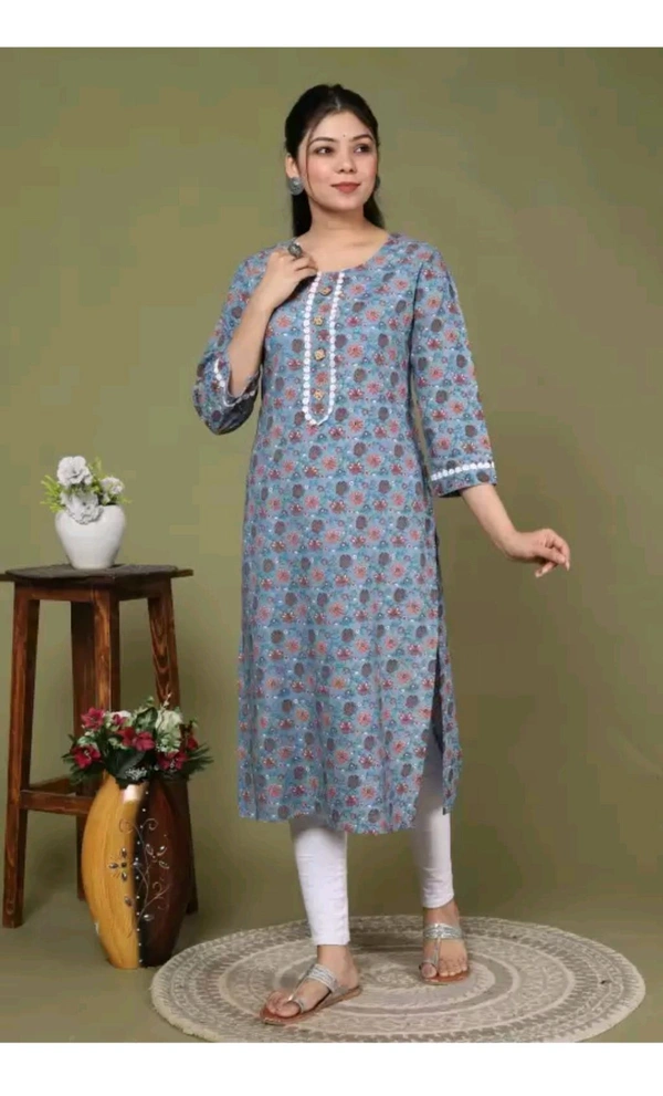 SHIVANSH CREATIONS ₹123 WCP Women Block Print Cotton Rayon Straight Kurta d4ci7r M 263 - Blue, S