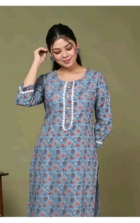 SHIVANSH CREATIONS ₹123 WCP Women Block Print Cotton Rayon Straight Kurta d4ci7r M 263 - Blue, S