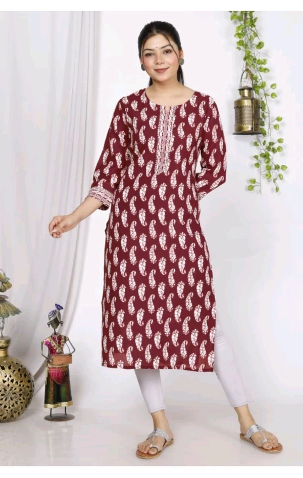 SHIVANSH CREATIONS ₹123 WCP Women Block Print Cotton Rayon Straight Kurta d4ci7r M 263 - Maroon, 3XL