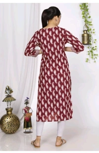 SHIVANSH CREATIONS ₹123 WCP Women Block Print Cotton Rayon Straight Kurta d4ci7r M 263 - Maroon, 3XL