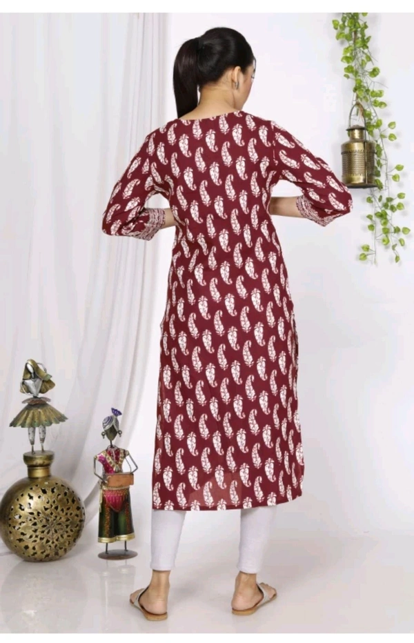 SHIVANSH CREATIONS ₹123 WCP Women Block Print Cotton Rayon Straight Kurta d4ci7r M 263 - Maroon, 3XL