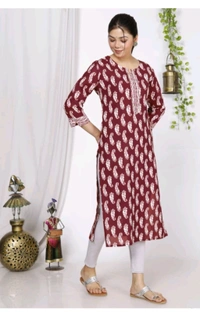 SHIVANSH CREATIONS ₹123 WCP Women Block Print Cotton Rayon Straight Kurta d4ci7r M 263 - Maroon, 3XL
