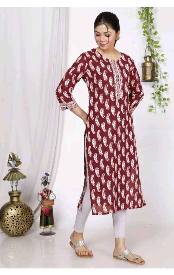 SHIVANSH CREATIONS ₹123 WCP Women Block Print Cotton Rayon Straight Kurta d4ci7r M 263 - Maroon, 3XL