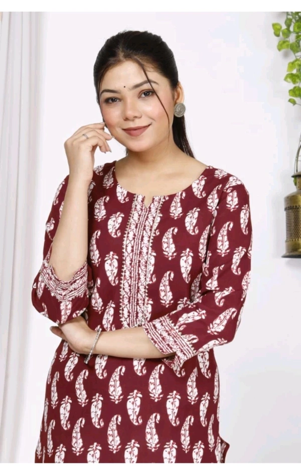 SHIVANSH CREATIONS ₹123 WCP Women Block Print Cotton Rayon Straight Kurta d4ci7r M 263 - Maroon, 3XL