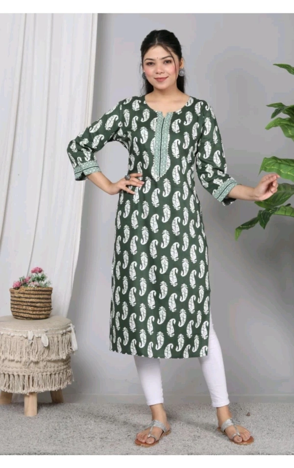 SHIVANSH CREATIONS ₹123 WCP Women Block Print Cotton Rayon Straight Kurta d4ci7r M 263 - Bottle Green, 3XL
