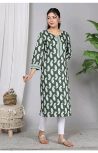 SHIVANSH CREATIONS ₹123 WCP Women Block Print Cotton Rayon Straight Kurta d4ci7r M 263 - Bottle Green, 3XL