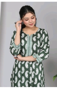 SHIVANSH CREATIONS ₹123 WCP Women Block Print Cotton Rayon Straight Kurta d4ci7r M 263 - Bottle Green, 3XL