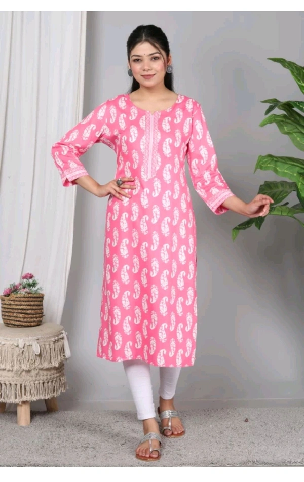 SHIVANSH CREATIONS ₹123 WCP Women Block Print Cotton Rayon Straight Kurta d4ci7r M 263 - Pink, XXL