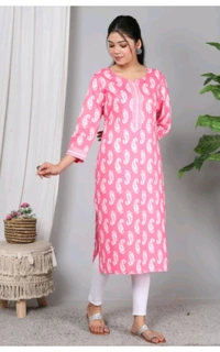 SHIVANSH CREATIONS ₹123 WCP Women Block Print Cotton Rayon Straight Kurta d4ci7r M 263 - Pink, 3XL